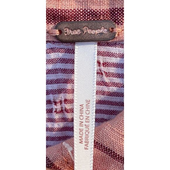 Free‎ People Women's Long Sleeve Size S, Button - Up Checkered Peach Combo NWT - Picture 3 of 6